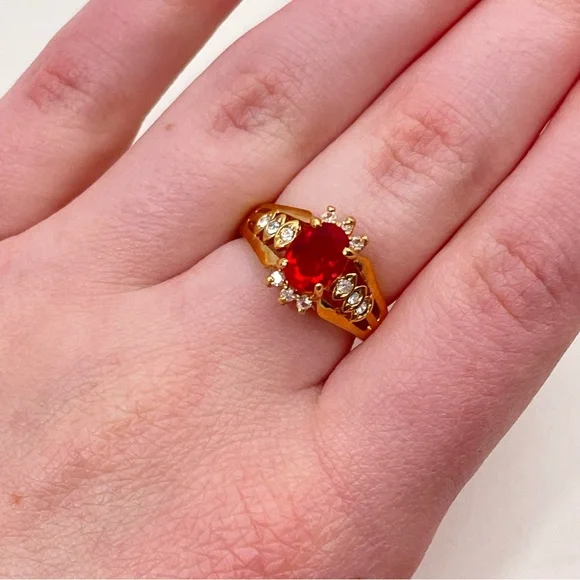 NWT DAC 14K GOLD Electroplated Red Rhinestone Gifting Christmas Holiday Ring - Picture 7 of 7